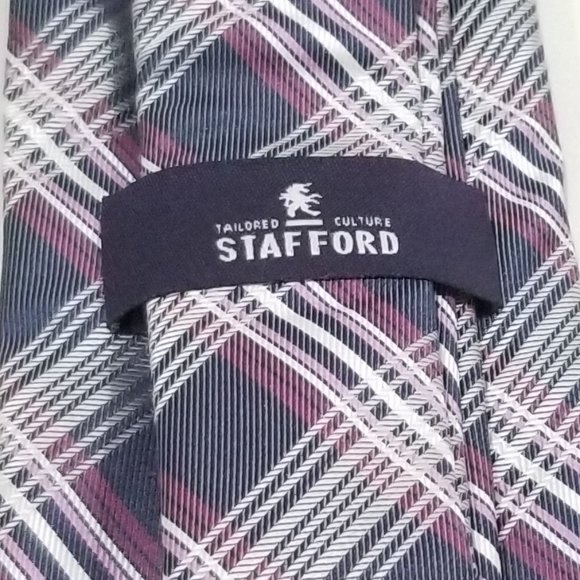 Stafford - Plaid Tie - Navy Pink and White - Picture 4 of 9